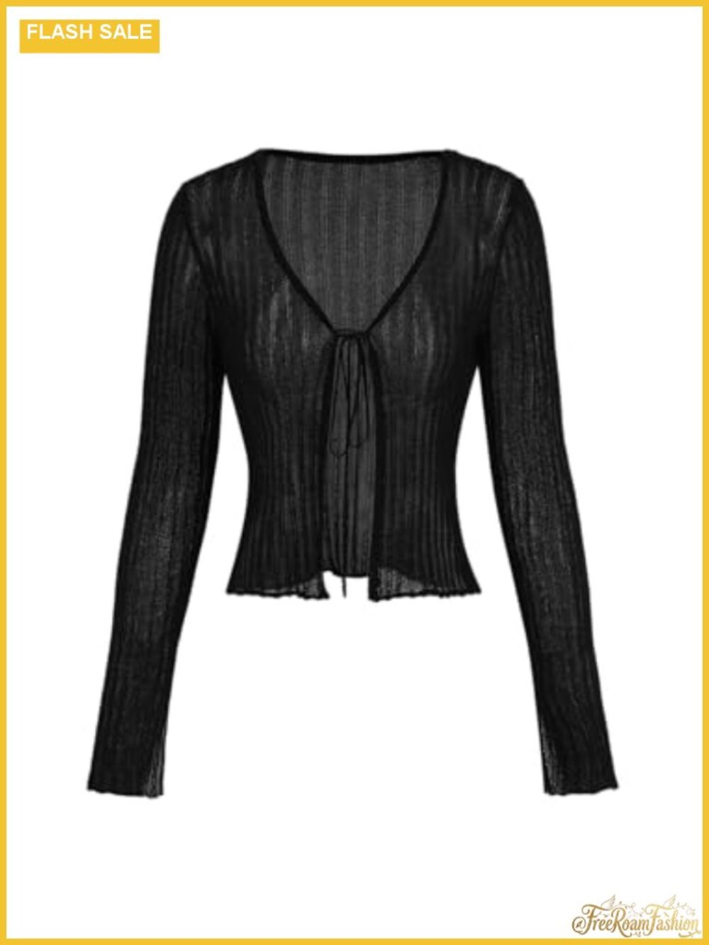 Crochet Tie Front Crop Cardigan Women V-Neck Knit Shrug